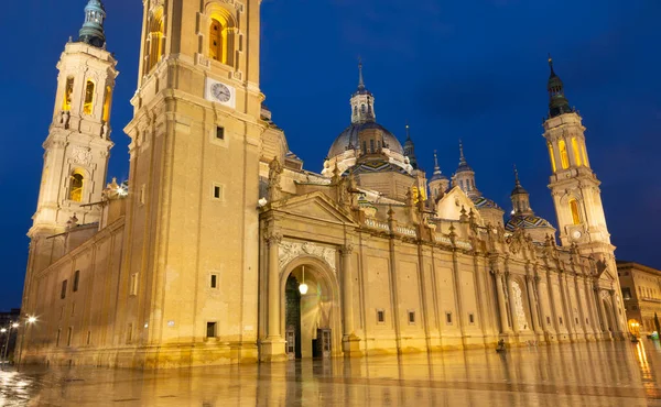 Zaragoza Spain March 2018 Cathedral Basilica Del Pilar Dusk — Stock Photo, Image