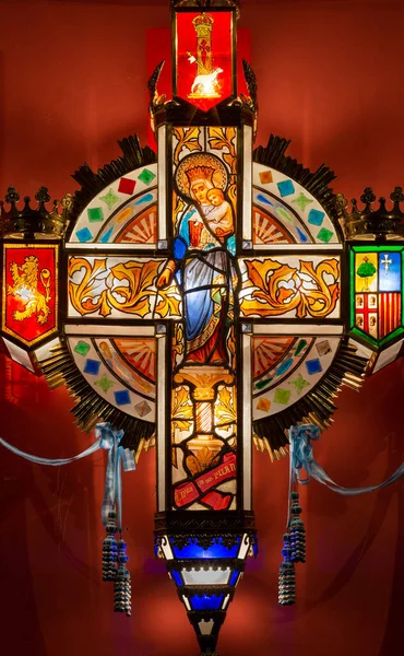 Zaragoza Spain March 2018 Madonna Cross Stained Glass Former Church — 스톡 사진