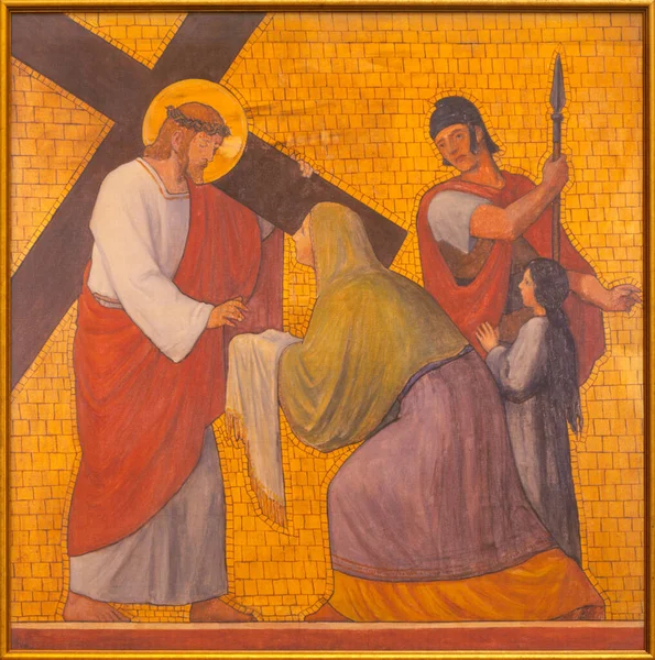 Prag Tjeckien Oktober 2018 Målningen Veronica Torkar Jesu Ansikte Kyrkkostymen — Stockfoto
