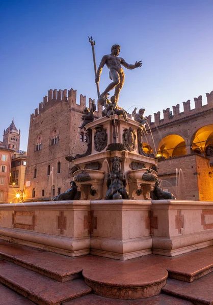 Bologna Fontana Nettuno Neptune Fountain Piazza Maggiore Square Morning Dusk — Stock Photo, Image