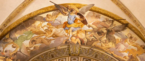 Bologna Italia Febbraio 2020 Affresco Della Guerra San Michele Con — Foto Stock