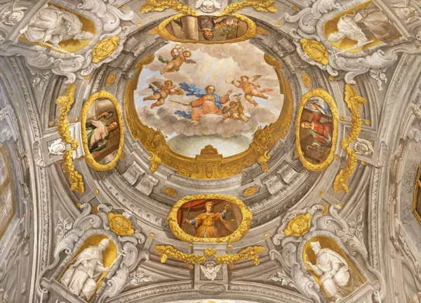 费拉拉 意大利 2020年1月30日 佛朗西斯科 费拉里的 圣母玛利亚壁画 Fresco Madonna Angels Ceiling — 图库照片