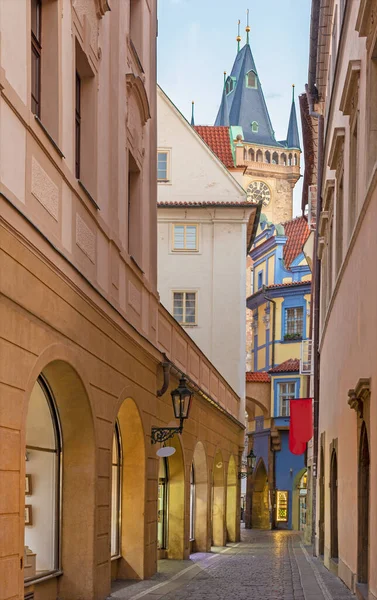 Praag Het Gangpad Van Oude Binnenstad Nachts Met Toren Van — Stockfoto