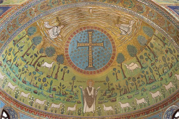 Ravenna Italy January 2020 Mosaic Main Apse Early Christian Cross — Stock Photo, Image