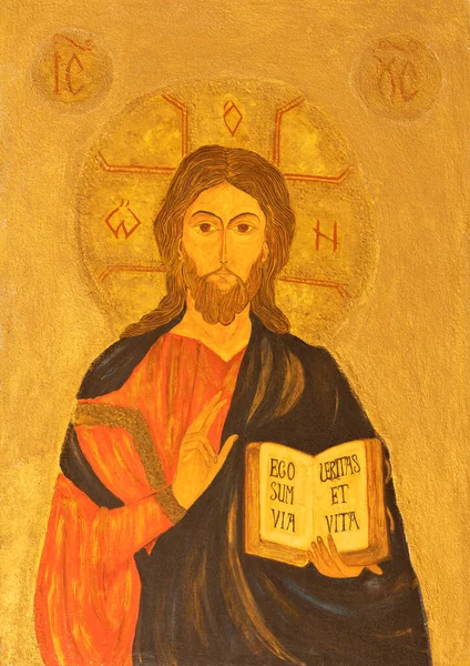 Равена Италия Января 2020 Фреска Иисуса Учителя Церкви Базилика Сан — стоковое фото