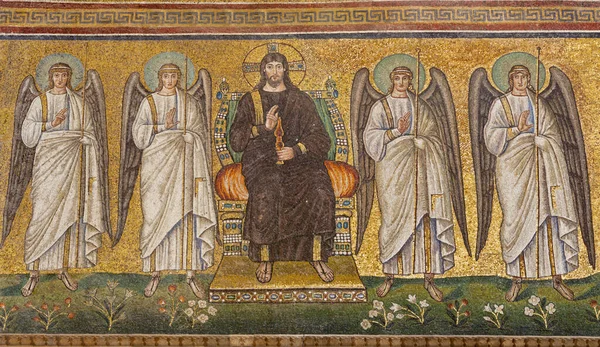 Ravenna Italie Janvier 2020 Mosaïque Jésus Christ Sur Trône Les — Photo