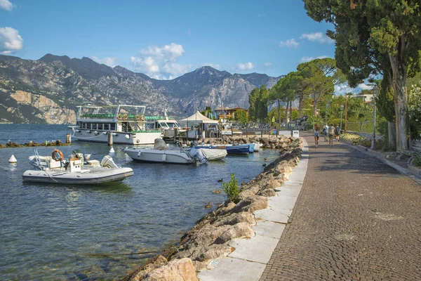 Malcesine Promenade Lago Garda Boats Morning — Stock Photo, Image