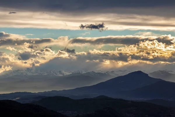 Les Nuages Coucher Soleil Sur Paysage Brunate Lago Como — Photo