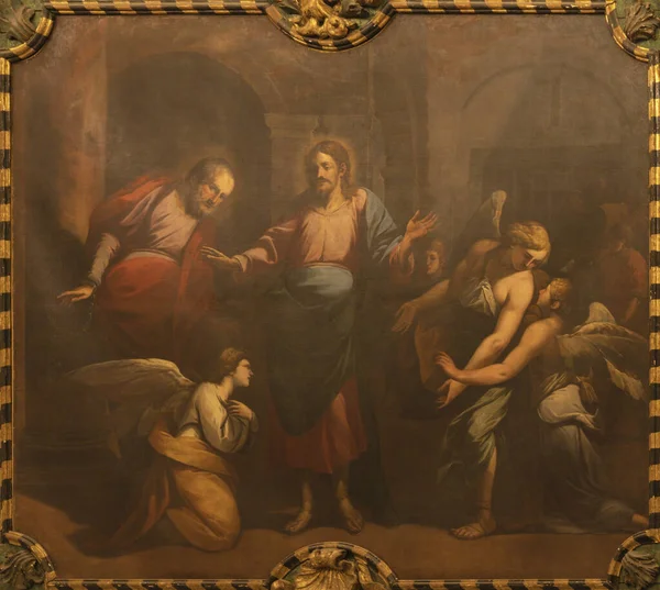 イタリア 2015年5月11日 ジャン パオロ レッチィによる教会のキエーサ オルソラの刑務所からのサンピエトロ解放の絵画 1685年 — ストック写真