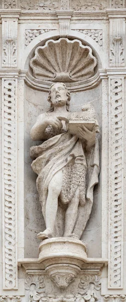 Acireale Italy April 2018 Statue John Baptist Facade Basilica Collegiata — Stock Photo, Image