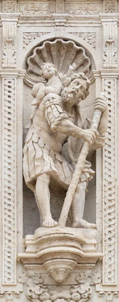 Acireale Italy April 2018 Statue Cristopher Facade Basilica Collegiata San — Stock Photo, Image
