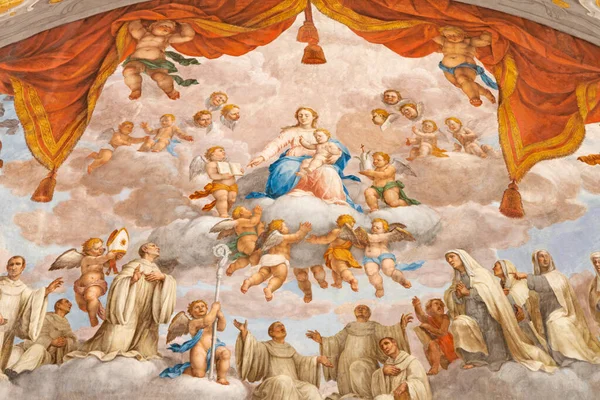 Ferrara Włochy Styczeń 2020 Fresk Madonny Wśród Świętych Benedyktynów Apsidzie — Zdjęcie stockowe