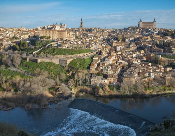 Toledo Morning Light Withe Alcazar Castle Cathedral Tajo River — Stock Photo, Image