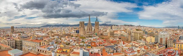 Barcellona Panorama Della Città Con Antica Cattedrale Nel Centro — Foto Stock