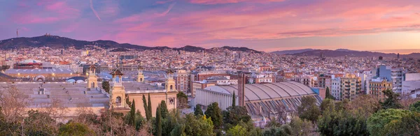 Barcelona Panorama Miasta Zmierzchu — Zdjęcie stockowe