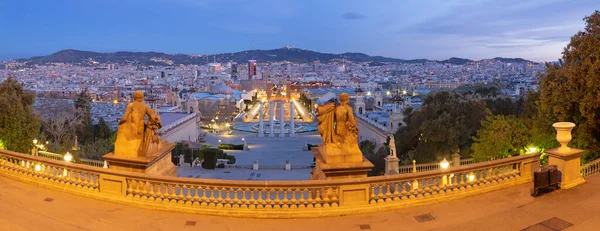 Barcelona Panorama Palace Real Plaza Espana Dusk — Stock Photo, Image