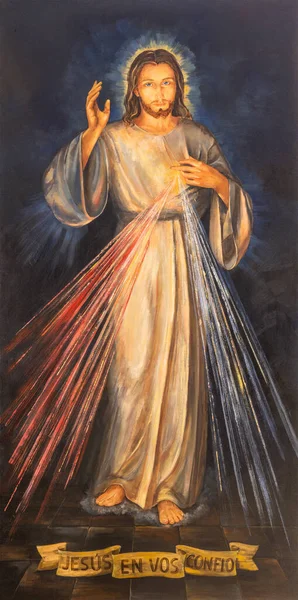 Barcelona Spain March 2020 Painting Traditional Divine Mercy Jesus Chruch Stock Photo