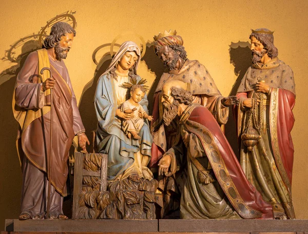 Barcelona Spain March 2020 Three Magi Carved Sculptural Group Chruch Stock Photo