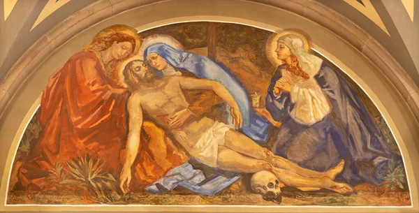 Barcelone Espagne Mars 2020 Fresque Pieta Dépôt Dans Église Santuario — Photo