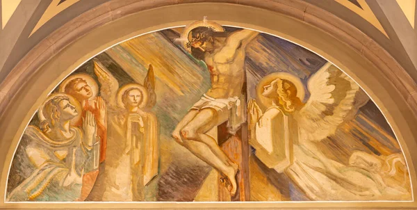 Barcelone Espagne Mars 2020 Fresque Crucifixion Dans Église Santuario Nuestra — Photo