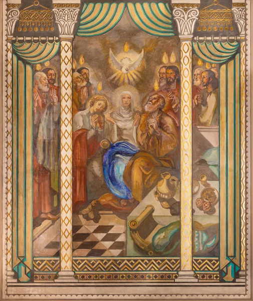 Barcelona Spsin Marzo 2020 Fresco Pentecostés Iglesia Parroquia Santa Teresa — Foto de Stock