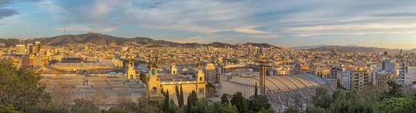 Barcelona Panorama Cidade Sob Luz Pôr Sol — Fotografia de Stock