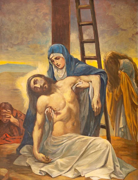 Barcelona Spain March 2020 Painting Pieta Deposition Church Esglsia Concepci — Stock Photo, Image