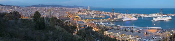 Barcelone Panorama Ville Avec Port Crépuscule — Photo