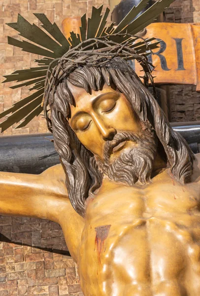 Barcelona Spain March 2020 Detail Carved Crucifixion Chruch Iglesia Belen — Stock Photo, Image