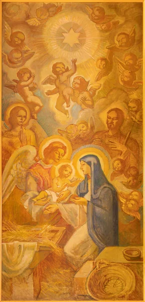 Barcelona Spain March 2020 Painting Nativity Church Santuario Nuestra Senora — 스톡 사진
