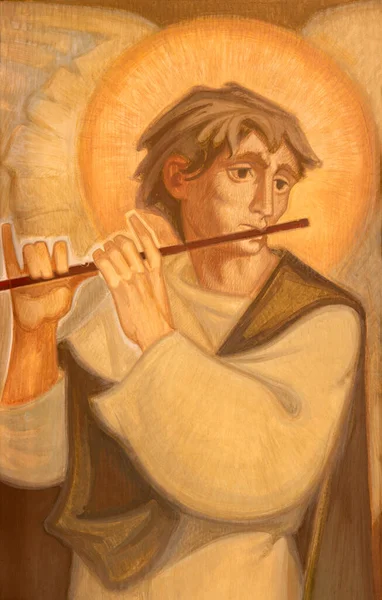 Barcelona Spain March 2020 Painting Angel Plaing Flute Church Santuario — Stock Photo, Image