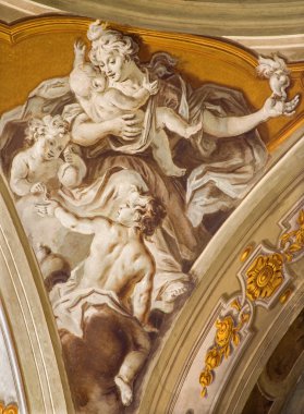 Padova, İtalya - 8 Eylül 2014: santa maria assunta (duomo) Piskopos gregorio barbarigo yıl 1762 giovanbattista mingardi tarafından kilise katedral aşık Kardinal erdem fresco