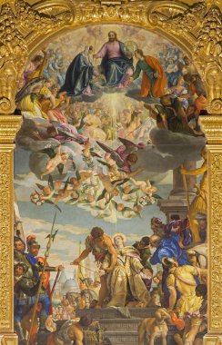 Padova, İtalya - 8 Eylül 2014: paolo tarafından saint justine martyrium basilica di santa giustina ana sunak üzerinde veronese (1572)