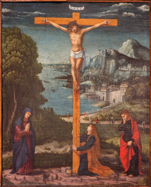 帕多瓦、 意大利-2014 年 9 月 10 日： 油漆受难场景的教会的基耶萨迪圣加埃塔诺和钉在十字架上的未知画家从 17 世纪的教堂 — 图库照片