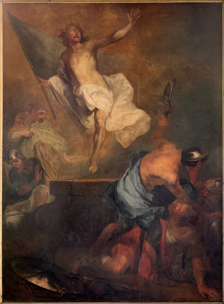Brugia, Belgia - 12 czerwca 2014: zmartwychwstanie Chrystusa przez l. dedeyster (1694) w kościele st. jacobs (jakobskerk). — Zdjęcie stockowe