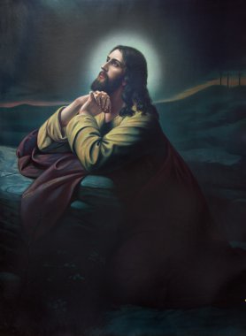 sebechleby, Slovakya - 31 Temmuz 2014: İsa gethsemane bahçede namaz. tipik cahtolic Yazdırılan görüntünün 19 sonundan. cent. Aslında ressam tarafından kullanıcı adı lindberg ile