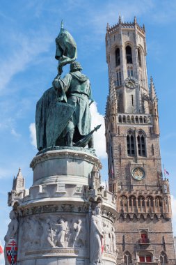 Bruges - belfort van brugge ve jan breydel ve pieter de coninck grote markt kare üzerinde memorial