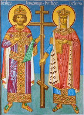 Bruges, Belçika - 13 Haziran 2014: fresk Aziz Konstantin ve antre st. constanstine ve Elena orthodx Kilisesi (2007-2008 yılında St helena).