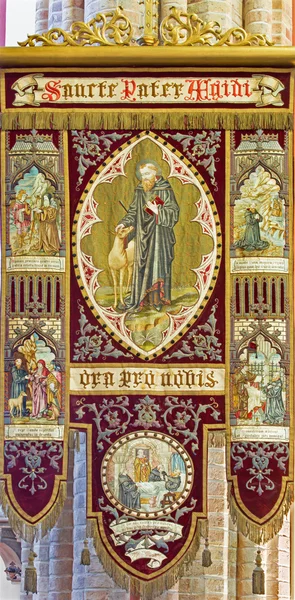 BRUGES, BELGIUM - JUNE 13, 2014: Holy Egidius from old flag in st. Giles church (Sint Gilliskerk) — Stock Photo, Image