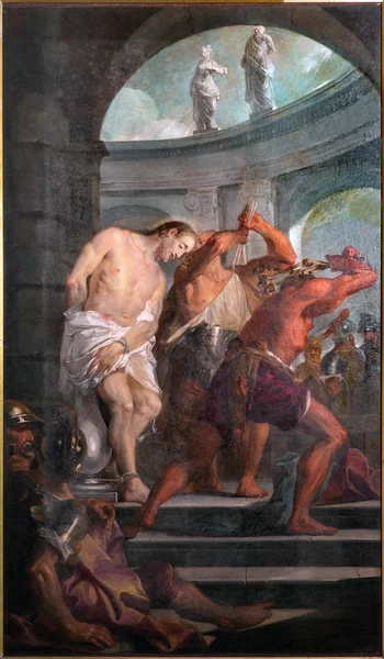 PADUA, ITALY - SEPTEMBER 10, 2014: Paint of the Flagellation of Jesus in the church Chiesa di San Gaetano and the chapel of the Crucifixion by unknown painter form 17th century — Stock Photo, Image