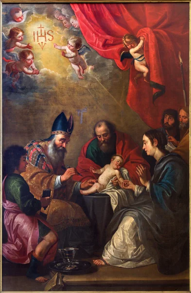 BRUGES, BÉLGICA - JUNHO 13, 2014: A circuncisão de Jesus por Petrus Pourbus (1524-1584) em St. Giles igreja (Sint Gilliskerk ) — Fotografia de Stock