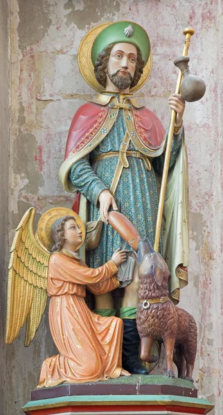 Mechelen, Belgia - 14 czerwca 2014: pomnik rzeźbione i częściowo złocił st. roch w Kościół Matki Boskiej w de dyle. — Zdjęcie stockowe