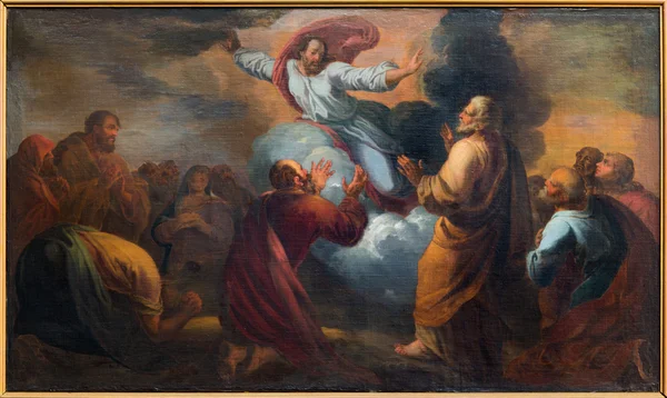 BRUGES, BÉLGICA - 12 de junio de 2014: La Ascensión del Señor pintada por un pintor desconocido en la iglesia de San Walburga . — Foto de Stock