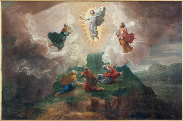 BRUGES, BÉLGICA - 12 DE JUNIO DE 2014: La Transfiguración del Señor por D. Nollet (1694) en la iglesia de San Jacobs (Jakobskerk ). — Foto de Stock