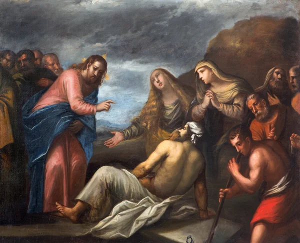 PADUA, ITALIA - 10 SEPTEMBRIE 2014: Paint of the Resurrection of Lazarus scene in the church Chiesa di San Gaetano and the capela of the Crucifixion by necunoscut pictor from 17th century — Fotografie, imagine de stoc