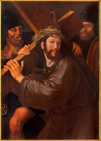 布鲁日、 比利时-2014 年 6 月 12 日： 基督下由不知名的画家从上半年 18 交叉的油漆。%。在圣雅各布斯教堂 (jakobskerk). — 图库照片