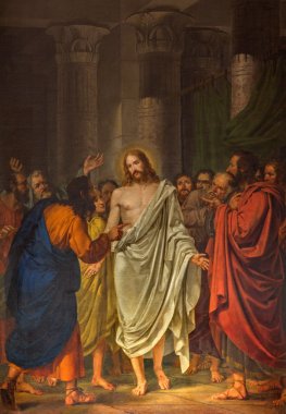 VENICE, ITALY - MARCH 13, 2014:  Christ between the Apostles by Sebastiano Santi (1828) in church Chiesa dei Santi. XII Apostoli clipart