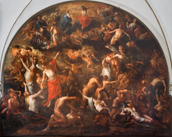 Brugge, Belgie - 13 červen 2014: Freska Poslední soud v annakerk nebo annes kostel henri herrecoudts (1665), — Stock fotografie