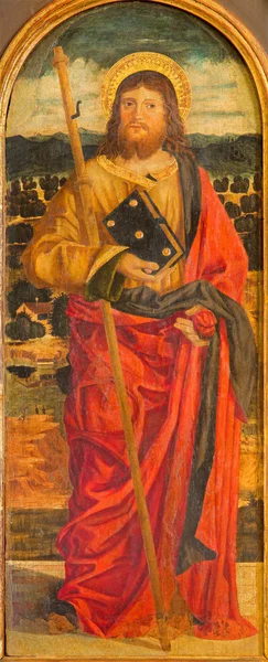 PADUA, ITALIE - 10 SEPTEMBRE 2014 : La peinture de saint Jacob l'Apôtre (comme le panneau gauche du triptyque de la Vierge) par l'école Bellini à partir de 16. cent. dans l'église de saint Nicolas . — Photo