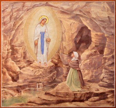 Padova, İtalya - 9 Eylül 2014: lourdes Meryem apparitioin kilise bazilika del carmine gelen antonio sebastiano fasal tarafından 1933 yılında boya.